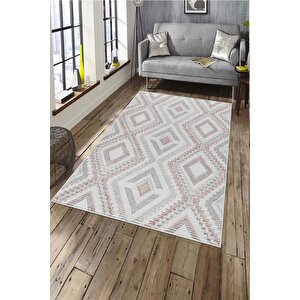 Makinede Yıkanabilir Leke Tutmaz  pembe Deko Deri Kaymaz Taban Simetrik Salon Saçaksız Halı A262 80x200 cm