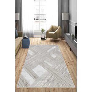 Makinede Yıkanabilir Leke Tutmaz  vizon-krem Deko Deri Kaymaz Taban Modern Salon Saçaksız Halı A138