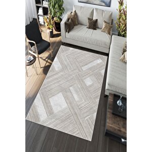 Makinede Yıkanabilir Leke Tutmaz  vizon-krem Deko Deri Kaymaz Taban Modern Salon Saçaksız Halı A138