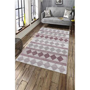 Makinede Yıkanabilir Leke Tutmaz  pembe Deko Deri Kaymaz Taban Etnik Salon Saçaksız Halı A283 80x300 cm