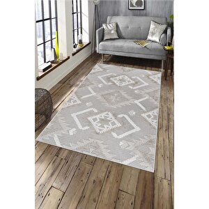 Makinede Yıkanabilir Leke Tutmaz  bej Deko Deri Kaymaz Taban Etnik Salon Saçaksız Halı A288 80x300 cm