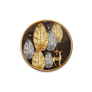 Gold Yapraklar Yuvarlak Cam Tablo | Hediyelik, Dekoratif, Ofis, Mutfak 30x30 cm