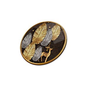 Gold Yapraklar Yuvarlak Cam Tablo | Hediyelik, Dekoratif, Ofis, Mutfak 30x30 cm