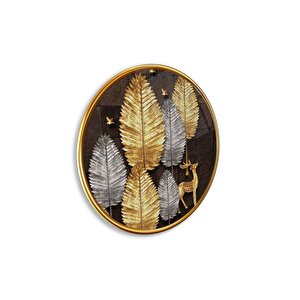 Gold Yapraklar Yuvarlak Cam Tablo | Hediyelik, Dekoratif, Ofis, Mutfak 30x30 cm