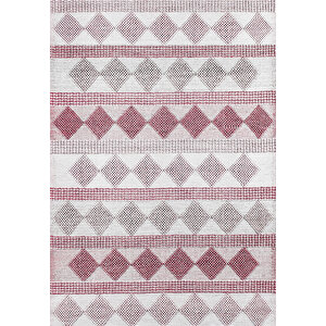 Makinede Yıkanabilir Leke Tutmaz  pembe Deko Deri Kaymaz Taban Etnik Salon Saçaksız Halı A283 100x300 cm