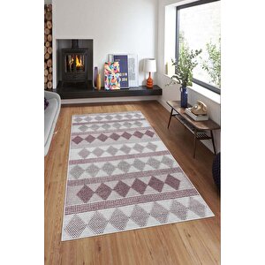 Makinede Yıkanabilir Leke Tutmaz  pembe Deko Deri Kaymaz Taban Etnik Salon Saçaksız Halı A283 100x300 cm