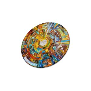 Soyut Semboller Yuvarlak Cam Tablo | Hediyelik, Dekoratif, Ofis, Mutfak 30x30 cm