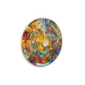Soyut Semboller Yuvarlak Cam Tablo | Hediyelik, Dekoratif, Ofis, Mutfak 30x30 cm