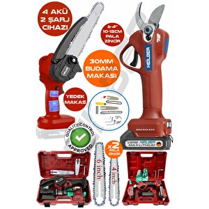 Alman Red V598/21v +4 Batarya , Akülü 10-15cm Dal Budama Testeresi̇ Ve 30mm Yedek Biçak Şarjli Bağ Makasi