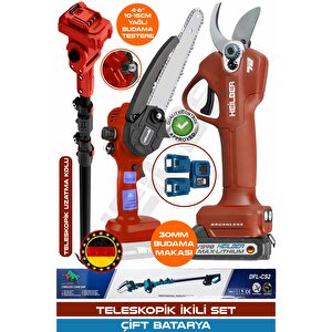 Alman 6207 Red V598/21v Teleskopi̇k Akülü Dal Budama Zi̇nci̇rli̇ Testere Ve Şarjli 30mm Dal Budama Makasi-2 Batarya