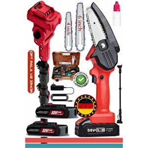 Alman V258 5ah 25mm Teleskop Uzatmalı Kömürsüz Red Akülü Budama Testeresi , 6" Pala Ve Zincir