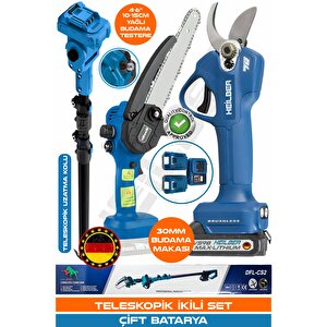 Alman 6207 Blue V598/21v Teleskopi̇k Akülü Dal Budama Zi̇nci̇rli̇ Testere Ve Şarjli 30mm Dal Budama Makasi-2 Batarya