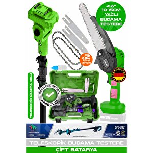 Alman V598/21v Green Teleskopi̇k 10-15cm Akülü Budama Şarjli Zi̇nci̇rli̇ Dal Budama Maki̇nesi̇