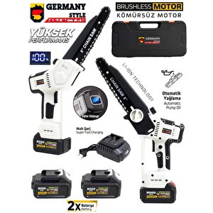 Kömürsüz Motor 6 Akülü Ağaç Kesme Dal Budama Testeresi İkili Set
