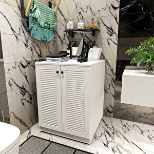 Banyo Çamaşır Makinesi Alt Dolabı | Mat Beyaz Mat Beyaz