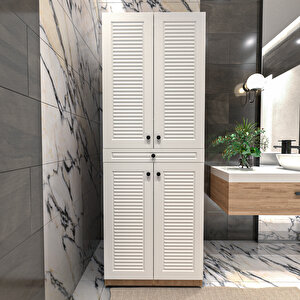 Panjur Kapaklı Kurutma Ve Çamaşır Makınesı Dolabı Luxe | Ahşap - Beyaz