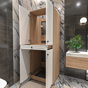 Panjur Kapaklı Kurutma Ve Çamaşır Makınesı Dolabı Luxe | Ahşap - Beyaz
