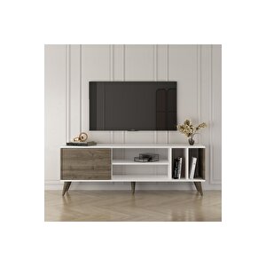 Çağan Ahşap Ayaklı Tv Ünitesi Beyaz Ceviz Beyaz - Ceviz