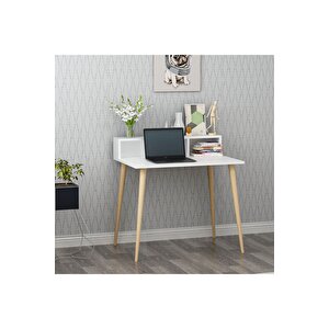Ronas Ahşap Ayaklı Çalışma Masası Beyaz 90cm Beyaz