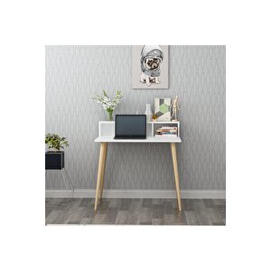 Ronas Ahşap Ayaklı Çalışma Masası Beyaz 90cm Beyaz