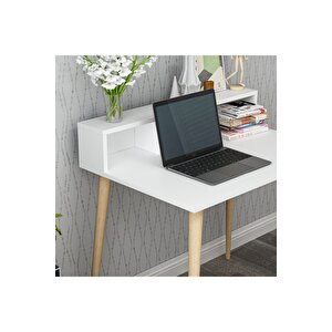 Ronas Ahşap Ayaklı Çalışma Masası Beyaz 90cm