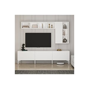 Luca 180 Cm Raflı Dolaplı Tv Ünitesi Beyaz Beyaz