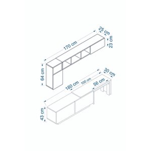 Oslo Plus Tv Ünitesi 180 Cm Raflı Beyaz Çam
