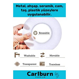 Deluxe Ultra Süper Güçlü Yüksek Mukavemetli Nano Teknolojili Çift Taraflı Şeffaf 1 Mt Bant 3 Adet