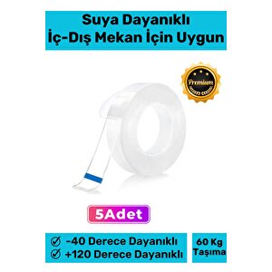 Deluxe Ultra Süper Güçlü Yüksek Mukavemetli Nano Teknolojili Çift Taraflı Şeffaf 1 Mt Bant 5 Adet