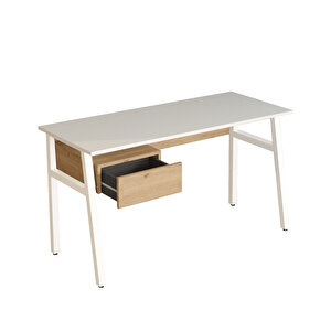 Robin Home Oslo Metal Çalışma Masası Ofis Masası Çekmeceli 140cm Sepet-beyaz
