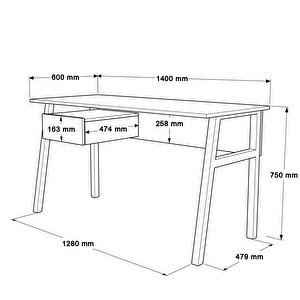 Robin Home Oslo Metal Çalışma Masası Ofis Masası Çekmeceli 140cm Sepet-beyaz