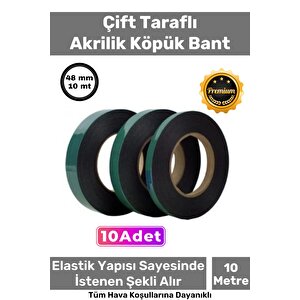 Süper Güçlü İz Bırakmayan Elastik Yapılı Çift Taraflı 48mm - 10 Metre Akrilik Köpük Bant - 10 Adet