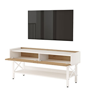 Robin Home Oslo Tv Ünitesi Sehpası Beyaz Metal Ayaklı 140cm Sepet-beyaz
