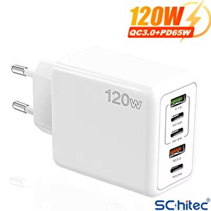 Schitec 120w 3 Type-c + 2 Usba Toplam 5 Çıkışlı Ev Tipi Şarj Aleti Set 3a 45w Type-c To Type-c 1metre Süper Hızlı Data Ve Şarj Kab