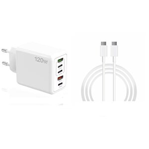 Schitec 120w 3 Type-c + 2 Usba Toplam 5 Çıkışlı Ev Tipi Şarj Aleti Set 6a 120w Type-c To Type-c 1metre Süper Hızlı Data Ve Şarj Ka
