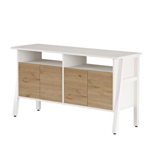 Robin Home Oslo Konsol 4 Kapaklı 140cm Beyaz Metal Ayaklı Sepet-beyaz