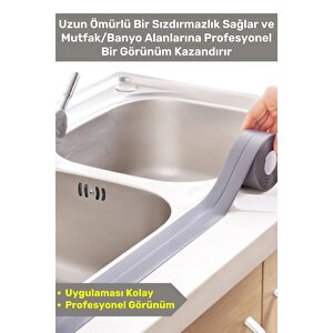 Premium Su Geçirmez Sızdırmaz Dayanıklı Pvc Yağ Kenar Küf Önleyici 3.2m Gri İzolasyon Bant 4 Adet