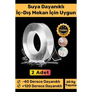 Deluxe Ultra Süper Güçlü Yüksek Mukavemetli Nano Teknolojili Çift Taraflı Şeffaf 3 Mt Bant 2 Adet