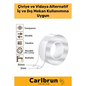 Deluxe Ultra Süper Güçlü Yüksek Mukavemetli Nano Teknolojili Çift Taraflı Şeffaf 3 Mt Bant 2 Adet