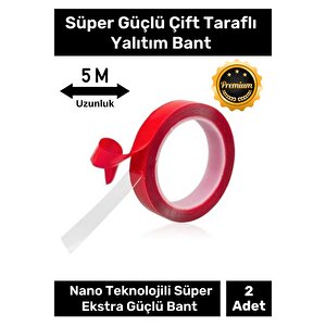 Premium Ekstra Güçlü Çok Amaçlı Çift Taraflı Tamir Dış Mekan Montaj 5mt Silikon Şeffaf Bant 2 Adet