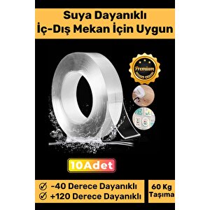 Ultra Süper Güçlü Yüksek Mukavemetli Nano Teknolojili Çift Taraflı Şeffaf 3 Mt Bant 10 Adet