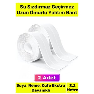 Ekstra Güçlü Su Geçirmez Sızdırmaz Dayanıklı Yalıtım Tamir Küf Önleyici Beyaz Bant 3.2m - 2 Adet