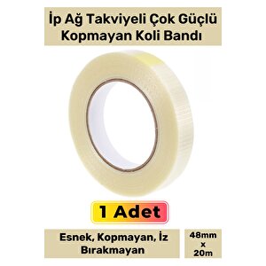 Özel Üretim İz Bırakmayan Yüksek Mukavemetli Çok Güçlü Ağ İp Takviyeli Kopmaz Koli Bandı - 1 Adet