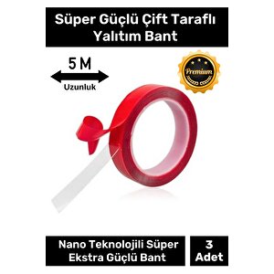 Premium Ekstra Güçlü Çok Amaçlı Çift Taraflı Tamir Dış Mekan Montaj 5mt Silikon Şeffaf Bant 3 Adet