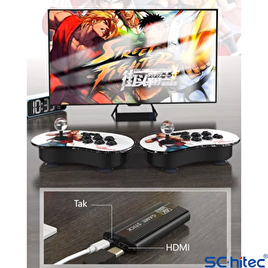 ScHitec 4K Arcade Oyun Konsolu 10000 Retro Oyunlu 2 Kablosuz Joystickli A16