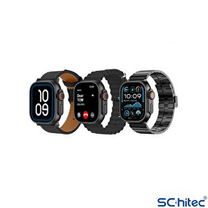 Schitec Watch Ultra 2 Amoled Ekran Waterproof 3 Kordonlu Akıllı Saat 1gb Hafıza Titanyum Siyah