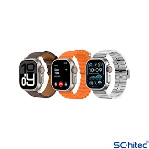 Schitec Watch Ultra 2 Amoled Ekran Waterproof 3 Kordonlu Akıllı Saat 1gb Hafıza Titanyum Gümüş