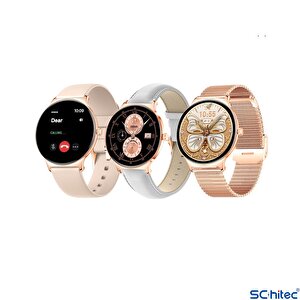 Schitec Watch Ultra 5 Amoled Ekran Super Slim Tasarım Waterproof 3 Kordonlu Akıllı Saat Gold Rose