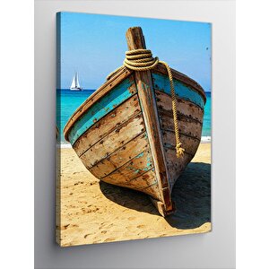 Kanvas Tablo Kumsalda Ahşap Kayık 70x100 cm