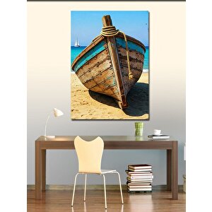 Kanvas Tablo Kumsalda Ahşap Kayık 70x100 cm